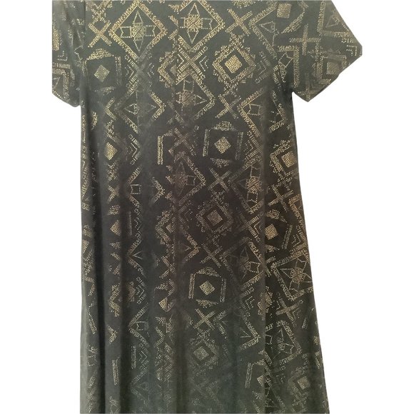 LULAROE Black & Gold Aztex Print High Low Rounded Hem Short Sleeve Dress-XXS - Picture 6 of 7